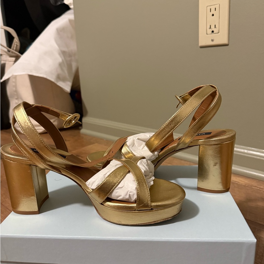 Margaux Gold Block Heel Sandals